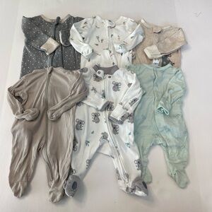 6pc neutrals newborn baby footie bundle boys unisex